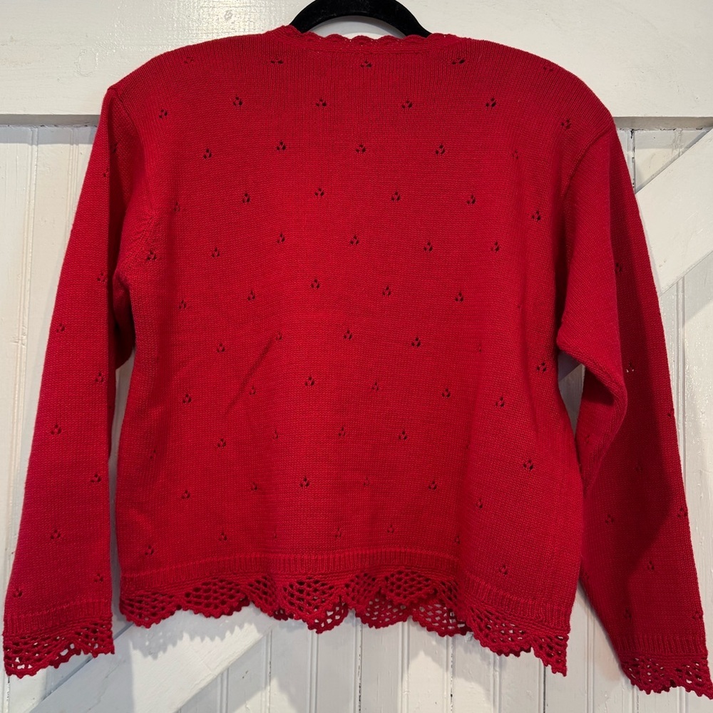 Vintage 1995 Susan Bristol Hand Embroidered Red Cardigan Size S - Picture 3 of 12